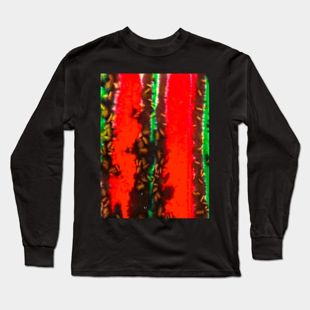 abstract ink art texture resist technique red green & brown Long Sleeve T-Shirt by FLOWING COLORS